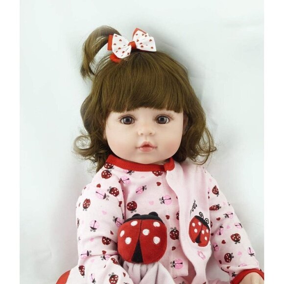 Baby Girl Doll Silicone Vinyl Long Curly Hair Stuffed Cloth Body Reborn Newborn - Picture 6 of 7